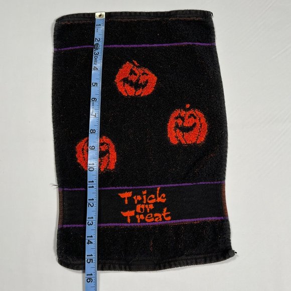 Santens Halloween Hand Towel Black with Orange Pumpkins 1 piece 15" x 10" - Picture 5 of 6